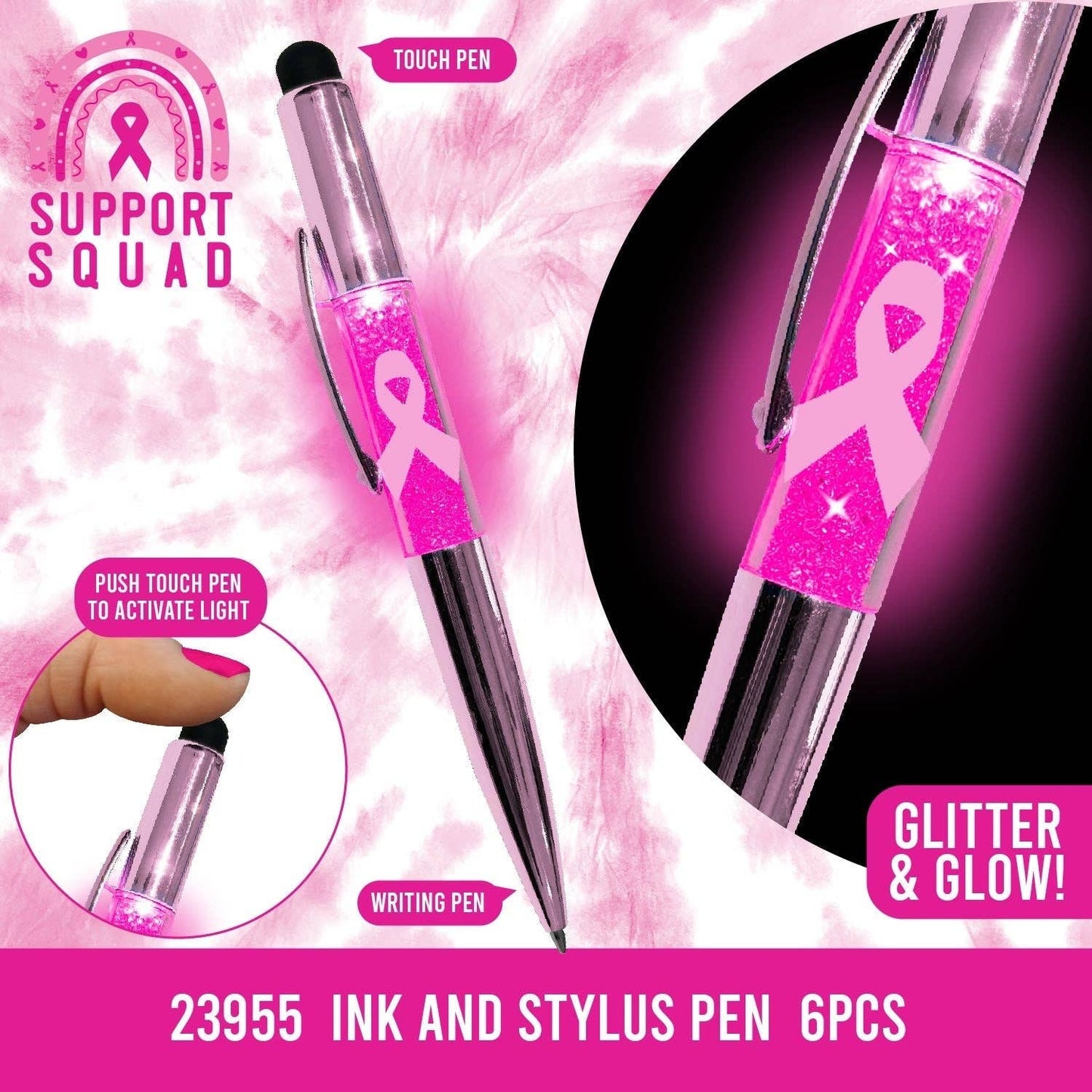 Glitter Pen Stylus Breast Cancer Awareness Assortment