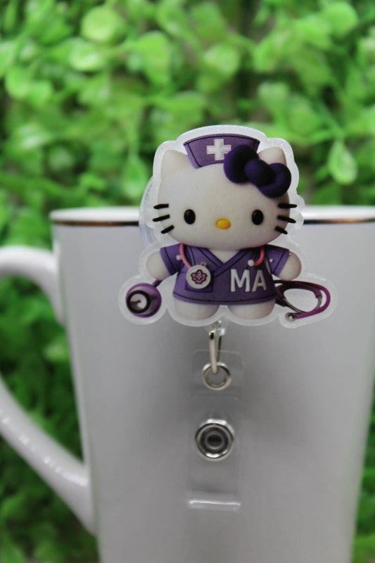 MA - Cat Purple Scrubs • Badge/ID Holder