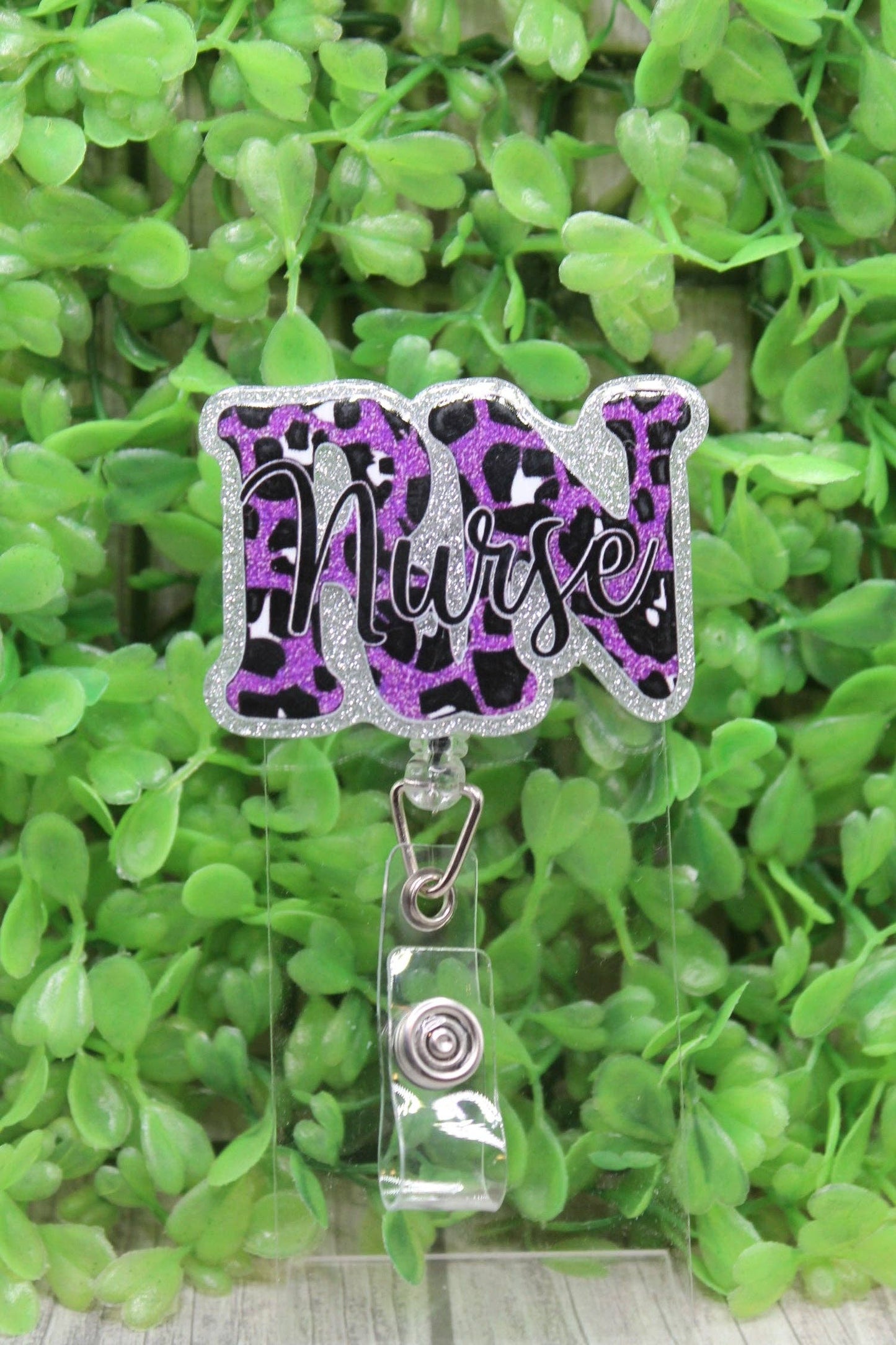 RN Purple Leopard Badge/ID Holder Reel