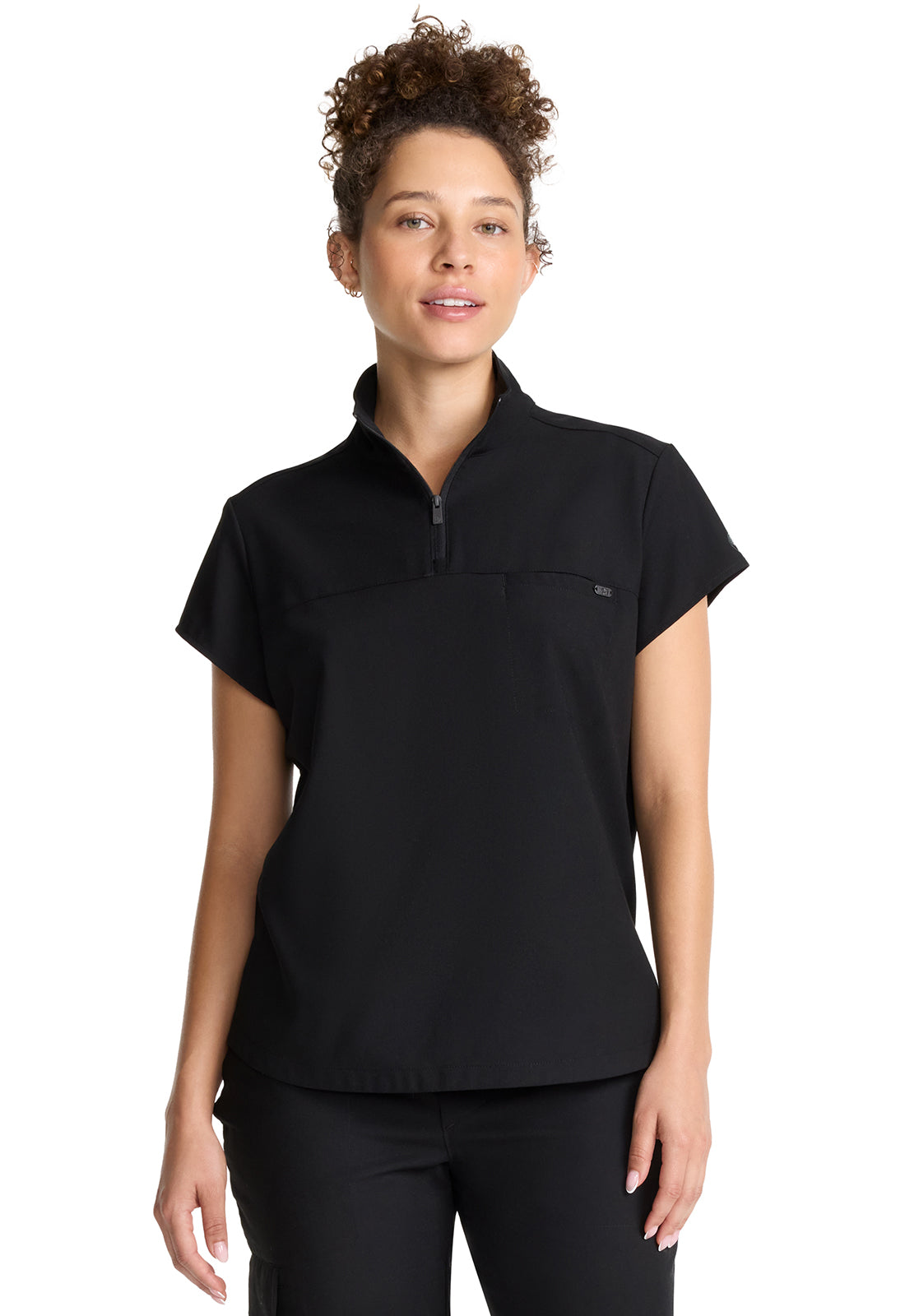 Women's Partial Zip Stand Collar Top in White Gardenia HH QUEST