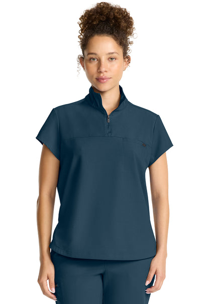 Women's Partial Zip Stand Collar Top in White Gardenia HH QUEST