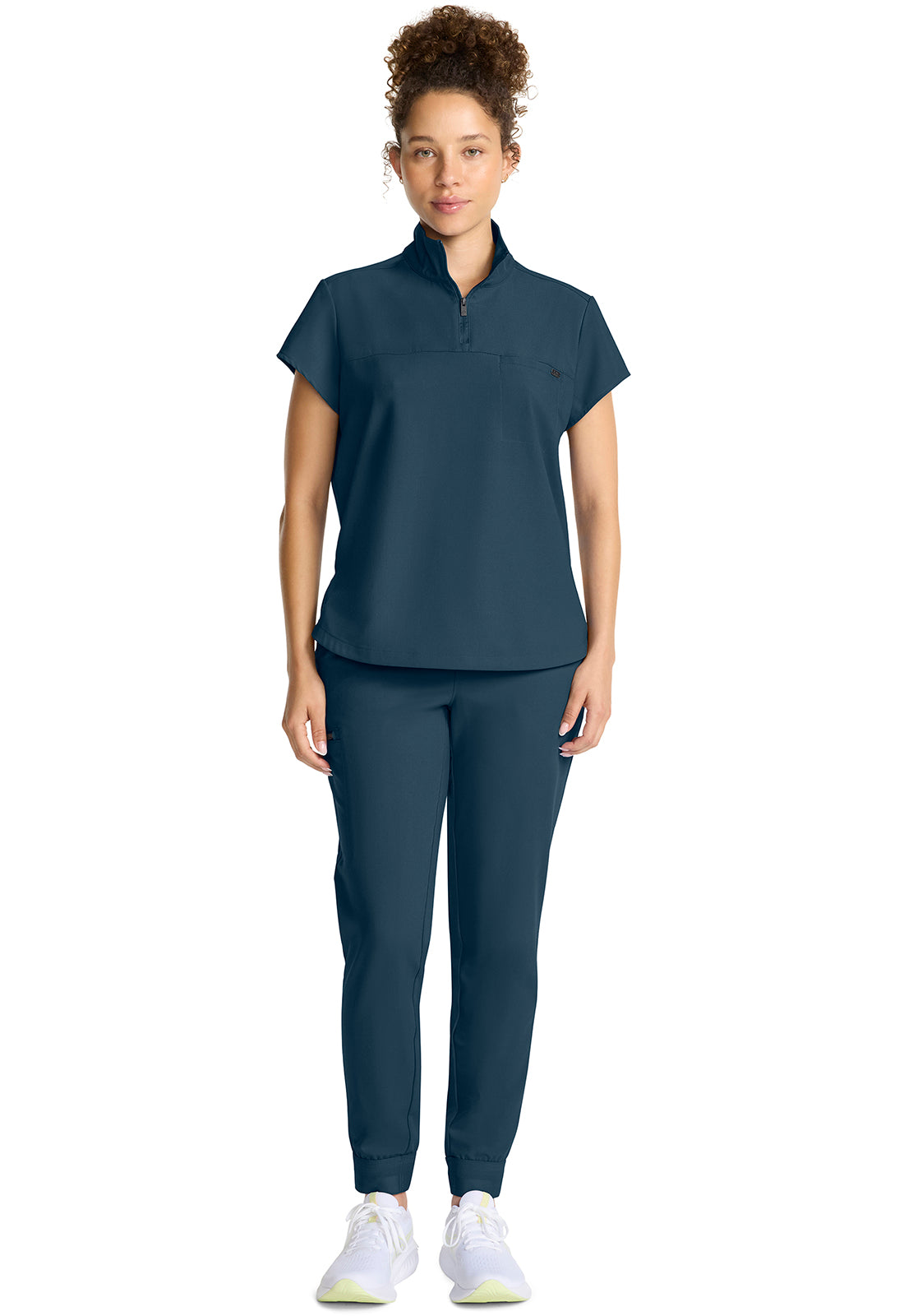 Women's Partial Zip Stand Collar Top in White Gardenia HH QUEST