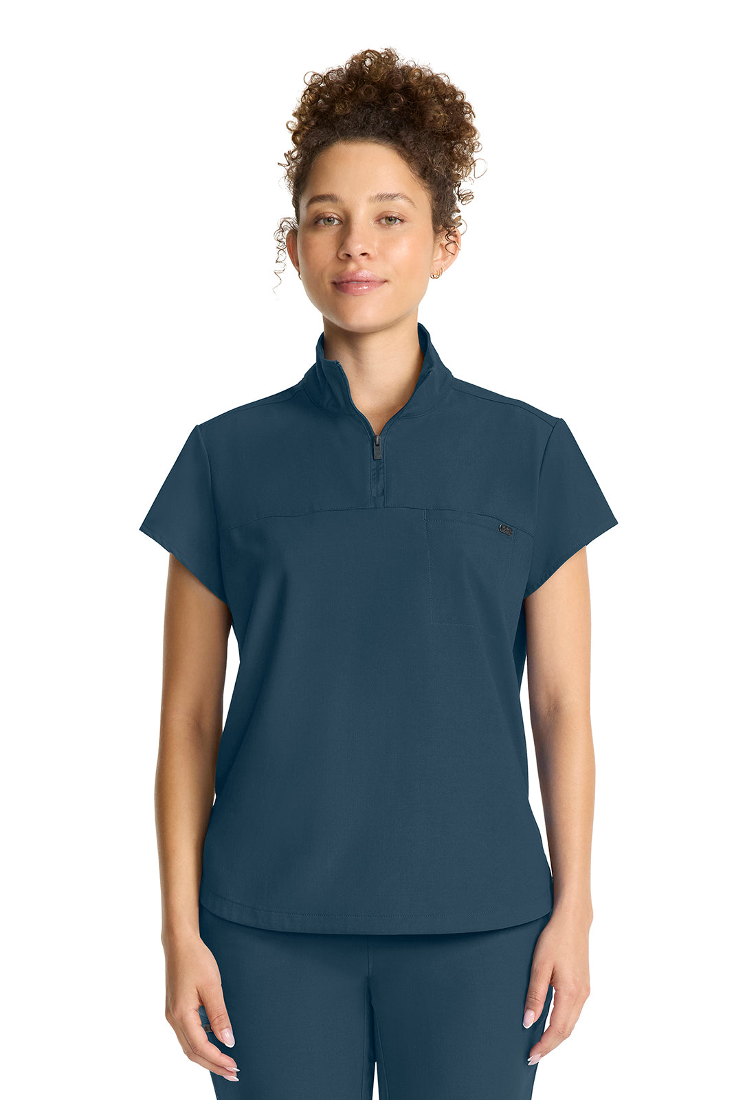 Women's Partial Zip Stand Collar Top in White Gardenia HH QUEST