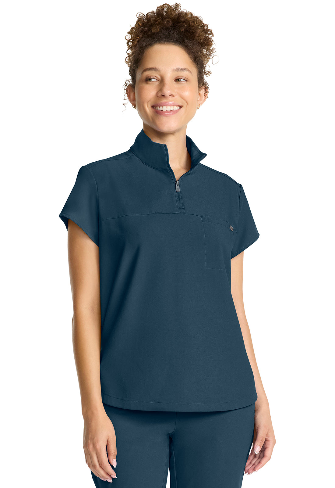 Women's Partial Zip Stand Collar Top in White Gardenia HH QUEST