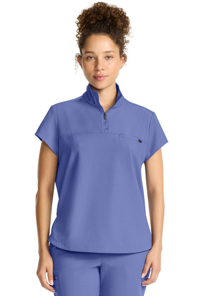 Women's Partial Zip Stand Collar Top in White Gardenia HH QUEST
