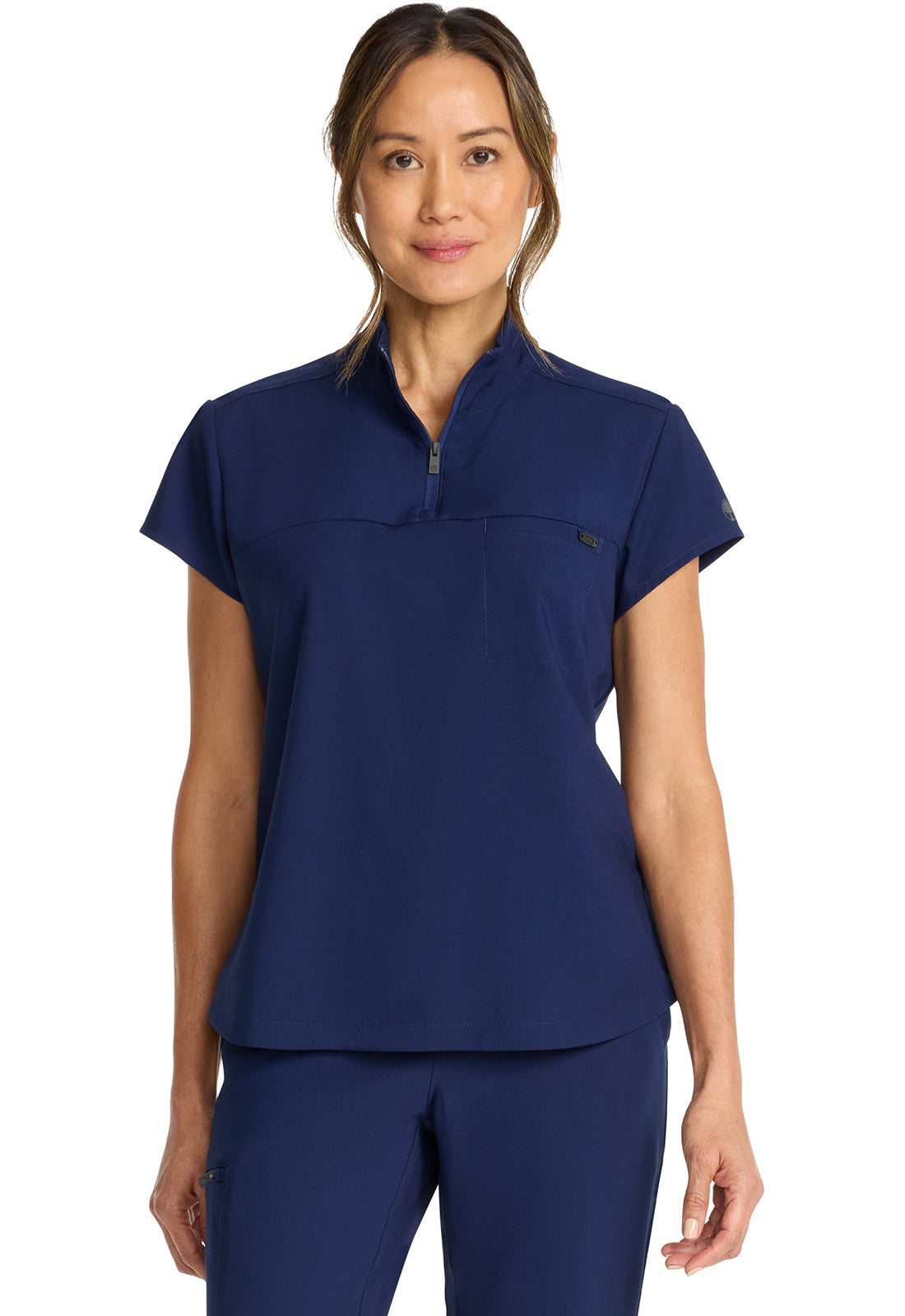 Women's Partial Zip Stand Collar Top in White Gardenia HH QUEST
