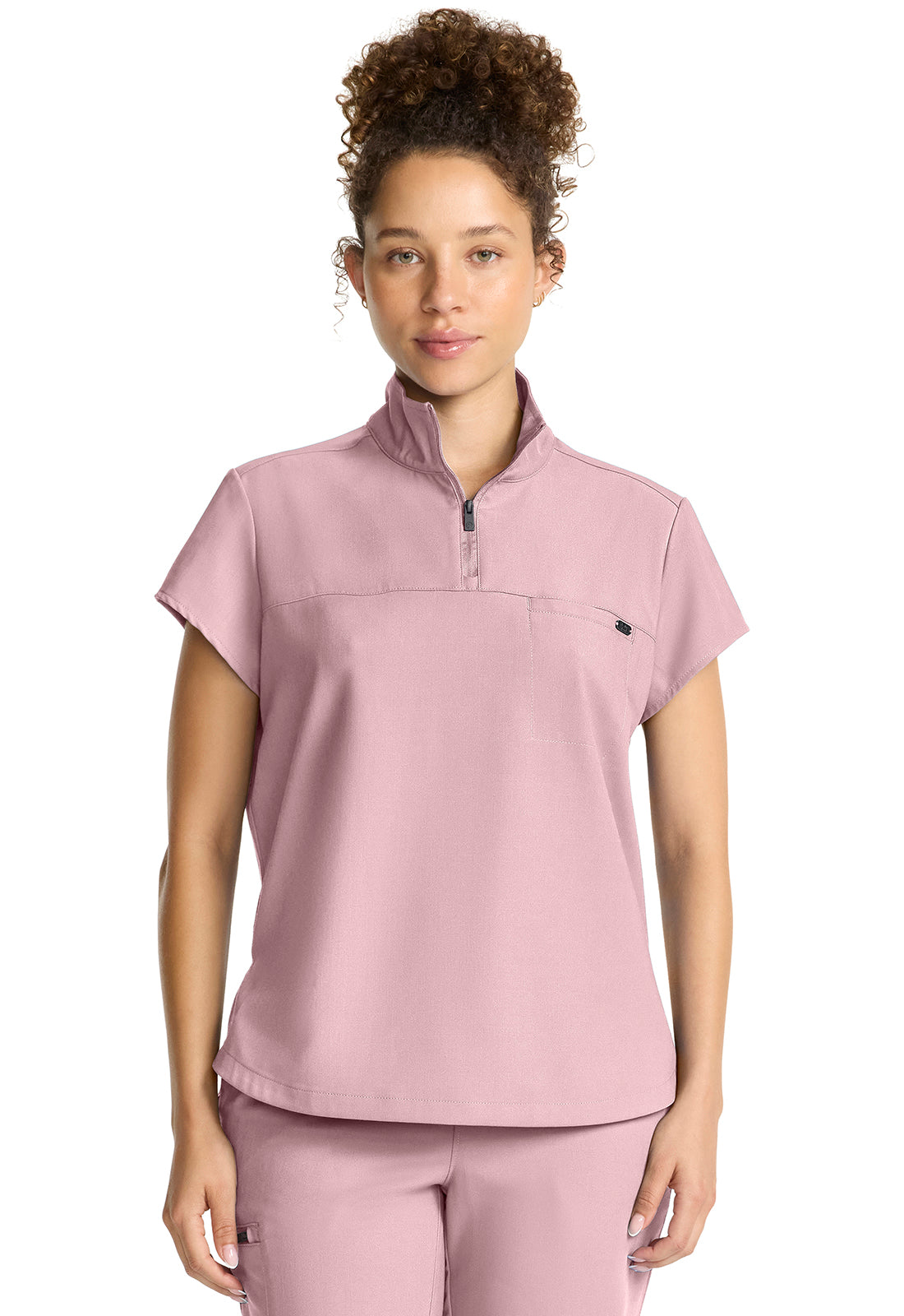 Women's Partial Zip Stand Collar Top in White Gardenia HH QUEST