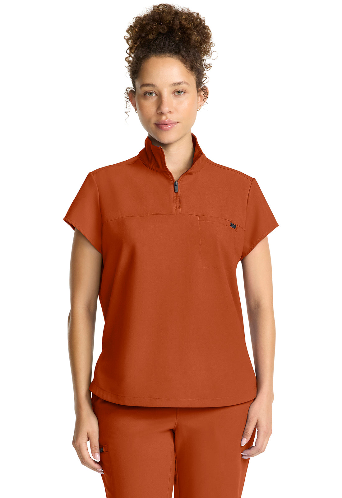 Women's Partial Zip Stand Collar Top in White Gardenia HH QUEST