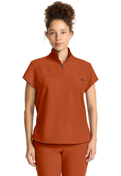 Women's Partial Zip Stand Collar Top in White Gardenia HH QUEST