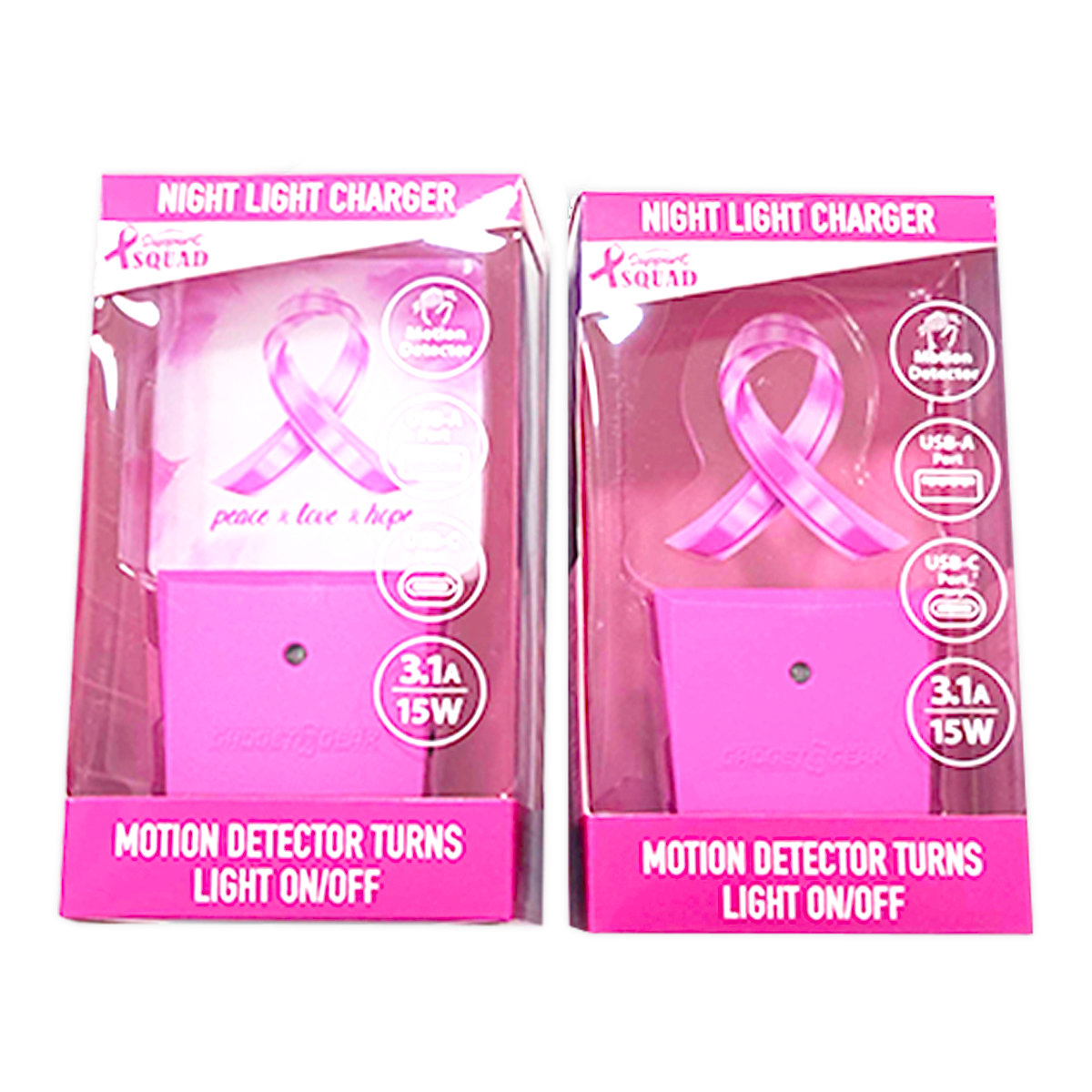 Dual Port USB-A / USB-C Night Light Charger PINK Assortment